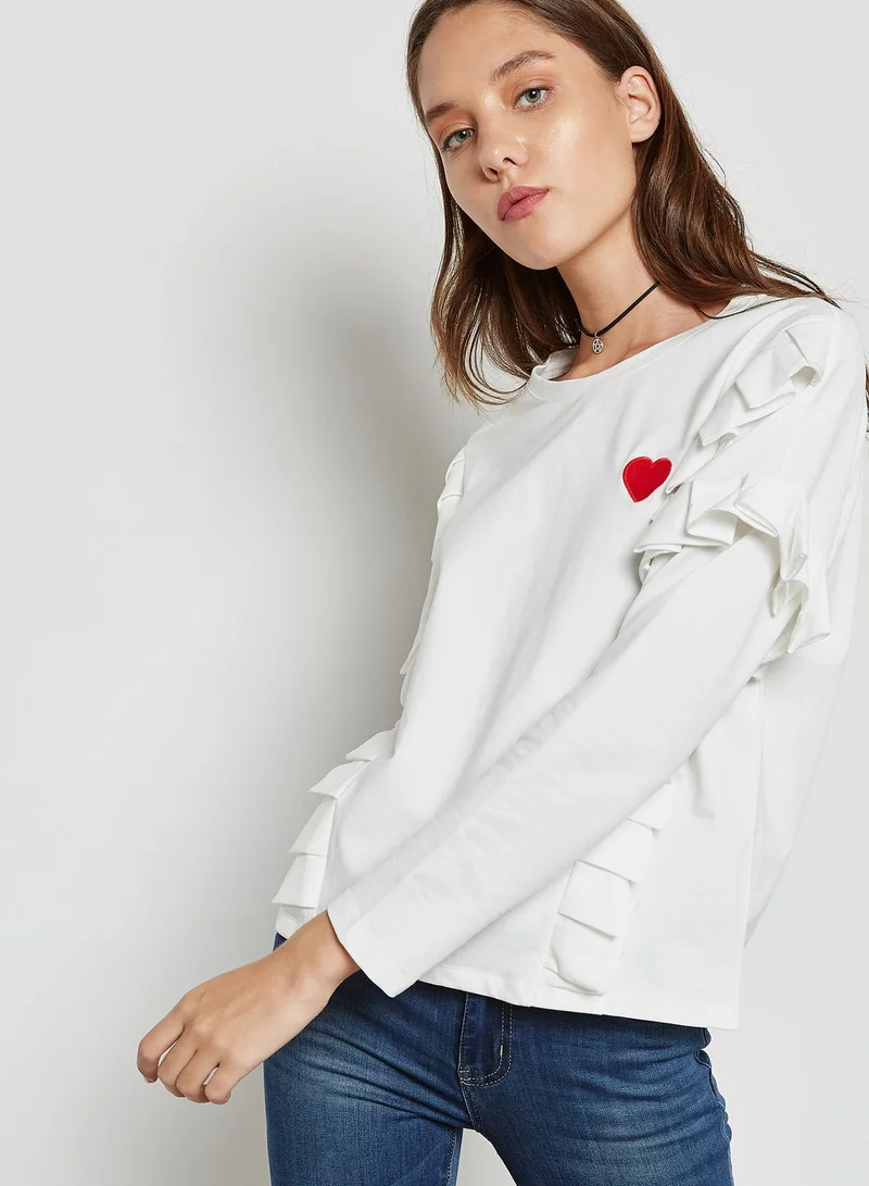 Ginger Embroidered Ruffle Detail Sweatshirt