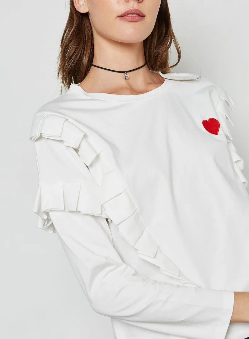 Ginger Embroidered Ruffle Detail Sweatshirt