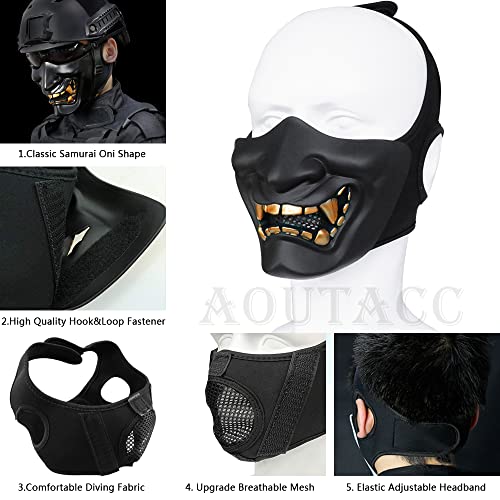 AOUTACC Airsoft Half Face Masks,Evil Demon Monster Kabuki Samurai Hannya Oni Tactical Half Face Protective Masks for Masquerade Ball,Party,Halloween,CS War Game(Black) - Image 4