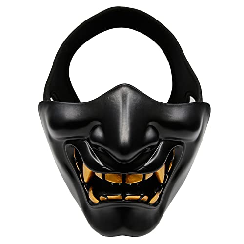 AOUTACC Airsoft Half Face Masks,Evil Demon Monster Kabuki Samurai Hannya Oni Tactical Half Face Protective Masks for Masquerade Ball,Party,Halloween,CS War Game(Black) - Image 1