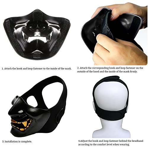 AOUTACC Airsoft Half Face Masks,Evil Demon Monster Kabuki Samurai Hannya Oni Tactical Half Face Protective Masks for Masquerade Ball,Party,Halloween,CS War Game(Black) - Image 5