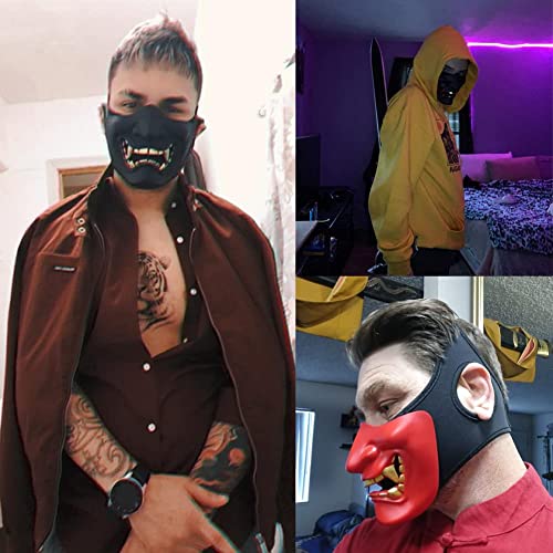 AOUTACC Airsoft Half Face Masks,Evil Demon Monster Kabuki Samurai Hannya Oni Tactical Half Face Protective Masks for Masquerade Ball,Party,Halloween,CS War Game(Black) - Image 3