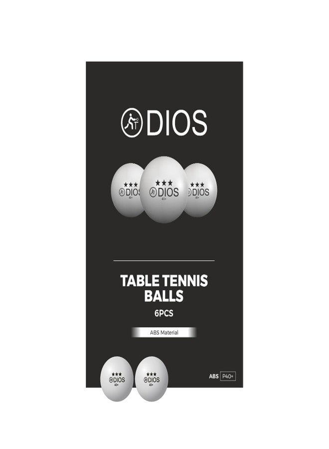 Dios 40+ 3 Star Table Tennis Balls | High-Performance ABS Ping Pong Balls for Professional Match & Training | Seamless Durable TT Balls for Kids & Adults | White | Pack of 6 - Image 1