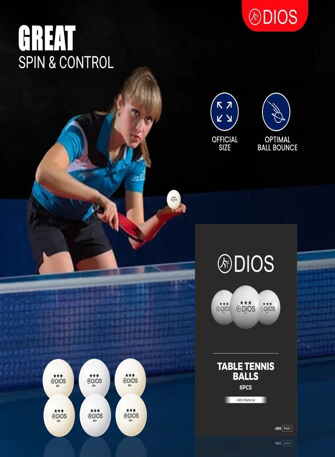 Dios 40+ 3 Star Table Tennis Balls | High-Performance ABS Ping Pong Balls for Professional Match & Training | Seamless Durable TT Balls for Kids & Adults | White | Pack of 6 - Image 5