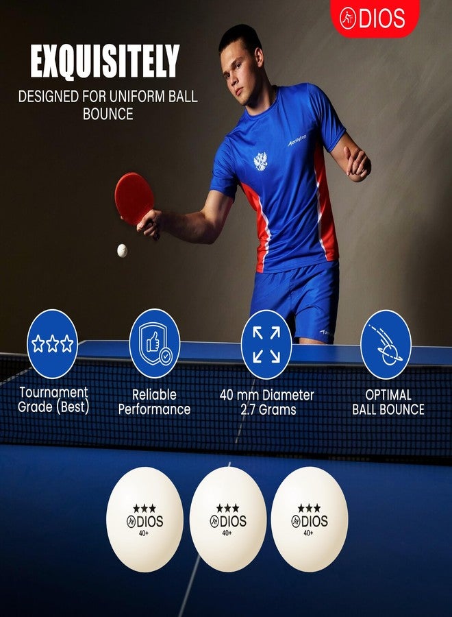 Dios 40+ 3 Star Table Tennis Balls | High-Performance ABS Ping Pong Balls for Professional Match & Training | Seamless Durable TT Balls for Kids & Adults | White | Pack of 6 - Image 4