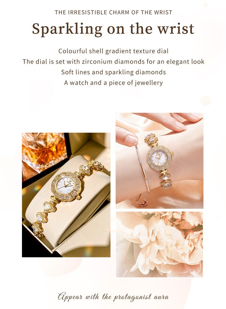 أوليفز ساعة يد نسائية أنيقة، سوار من الفولاذ المقاوم للصدأ مرصع بالألماس، تصميم قرص على شكل بتلات، زجاج عالي الصلابة بطبقة مقاومة للخدش، مقاومة للماء والتآكل، أنيقة وعصرية - Image 2