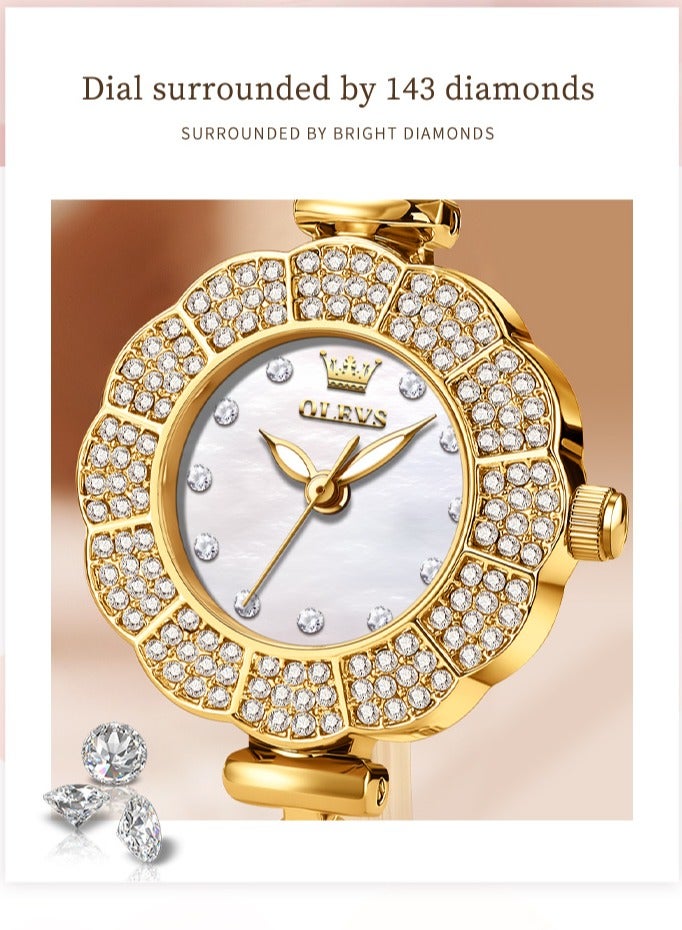 أوليفز ساعة يد نسائية أنيقة، سوار من الفولاذ المقاوم للصدأ مرصع بالألماس، تصميم قرص على شكل بتلات، زجاج عالي الصلابة بطبقة مقاومة للخدش، مقاومة للماء والتآكل، أنيقة وعصرية - Image 3