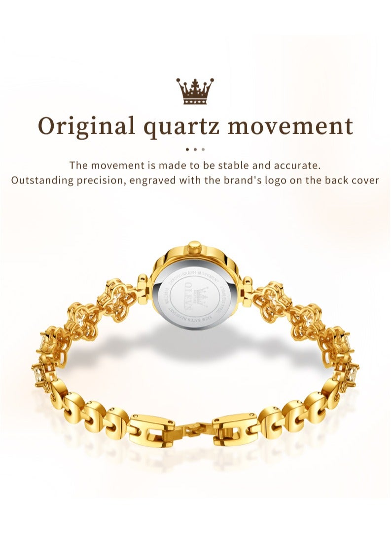 أوليفز ساعة يد نسائية أنيقة، سوار من الفولاذ المقاوم للصدأ مرصع بالألماس، تصميم قرص على شكل بتلات، زجاج عالي الصلابة بطبقة مقاومة للخدش، مقاومة للماء والتآكل، أنيقة وعصرية - Image 4