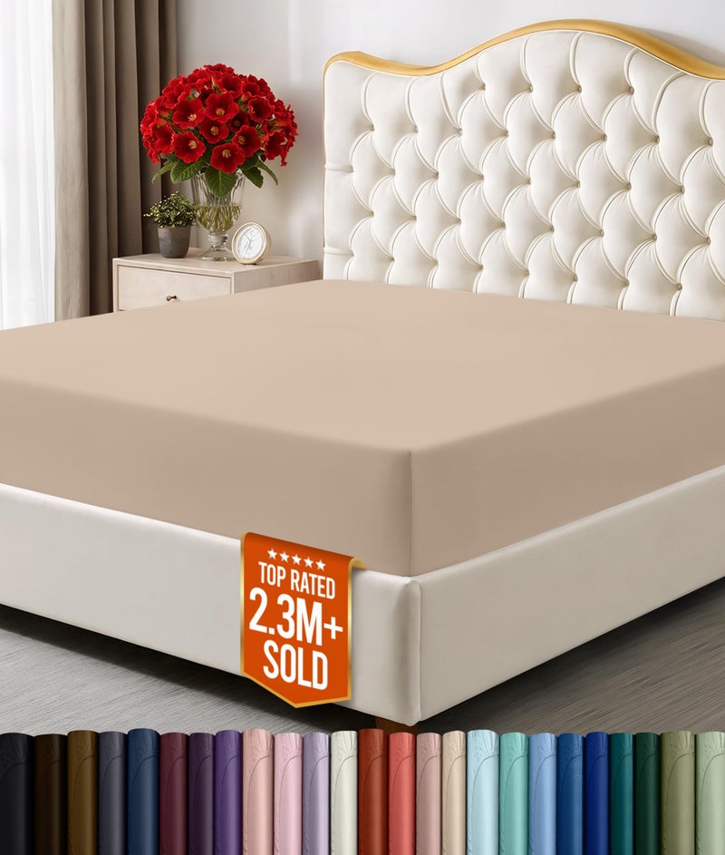 Utopia Bedding King Fitted Sheet - Bottom Sheet - Deep Pocket - Soft Microfiber - Shrinkage and Fade Resistant - Easy Care -1 Fitted Sheet Only (Beige) - Image 1