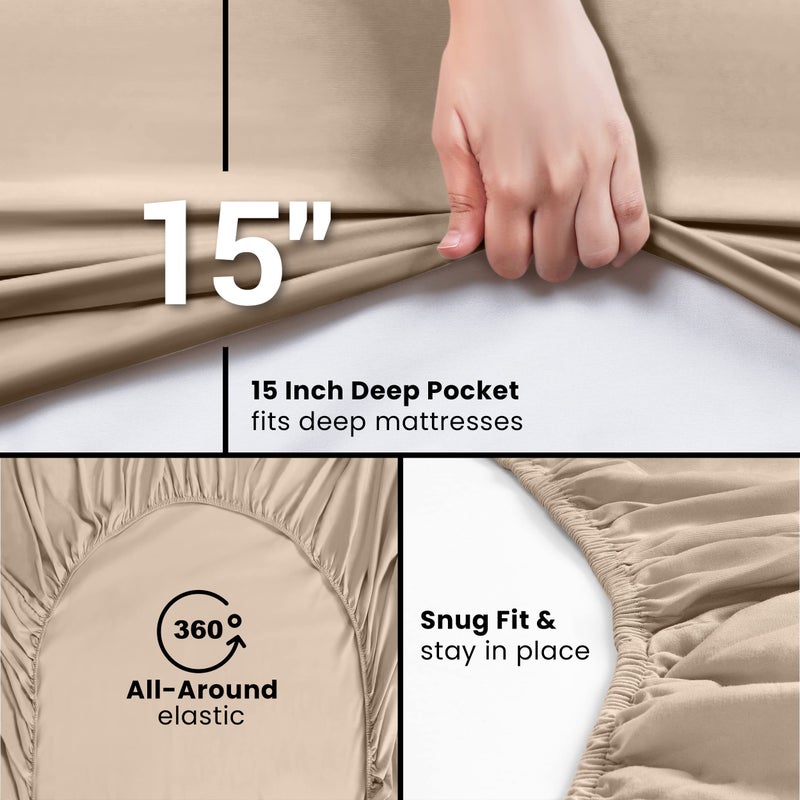 Utopia Bedding King Fitted Sheet - Bottom Sheet - Deep Pocket - Soft Microfiber - Shrinkage and Fade Resistant - Easy Care -1 Fitted Sheet Only (Beige) - Image 3