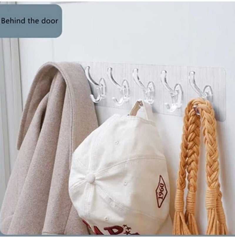Hooks for Without Drilling 6 Hook Strip Transparent Mounted Hooks for Hanging Strong Adhesive Hooks for Heavy Duty 6 in 1 Hook Strip  - Image 4