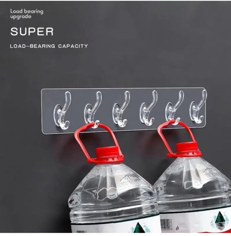 Hooks for Without Drilling 6 Hook Strip Transparent Mounted Hooks for Hanging Strong Adhesive Hooks for Heavy Duty 6 in 1 Hook Strip  - Image 3