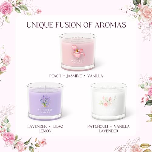 CHILLFLAME Scented Candles, Scented Candle Gift Set for Stress Relief, 3 Votive Candles for Women and Men, Birthday Candle Gifts for Women, Christmas Candles for Women (Pink + Purple + White, 7 oz) - Image 2