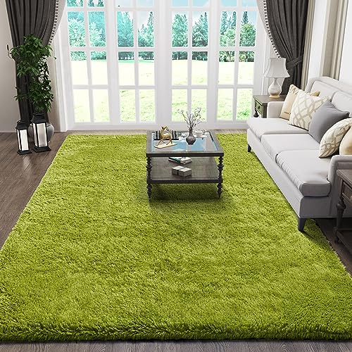 Ophanie Green Rugs for Living Room 5x8, Grass Shag Fluffy Large Fuzzy Plush Soft Carpets, Floor Shaggy Area Rugs for Bedroom, Carpet for Kids Boys Girls Dorm Nursery Home Decor Aesthetic - Image 1