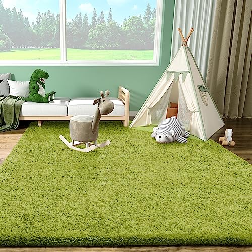 Ophanie Green Rugs for Living Room 5x8, Grass Shag Fluffy Large Fuzzy Plush Soft Carpets, Floor Shaggy Area Rugs for Bedroom, Carpet for Kids Boys Girls Dorm Nursery Home Decor Aesthetic - Image 3