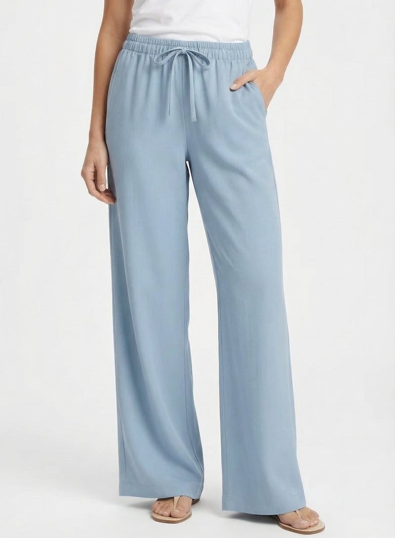 Soft Steps Women Linen Pants Baby Blue – Casual Lightweight Trousers, Size L - Image 1