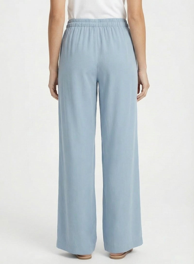 Soft Steps Women Linen Pants Baby Blue – Casual Lightweight Trousers, Size L - Image 2