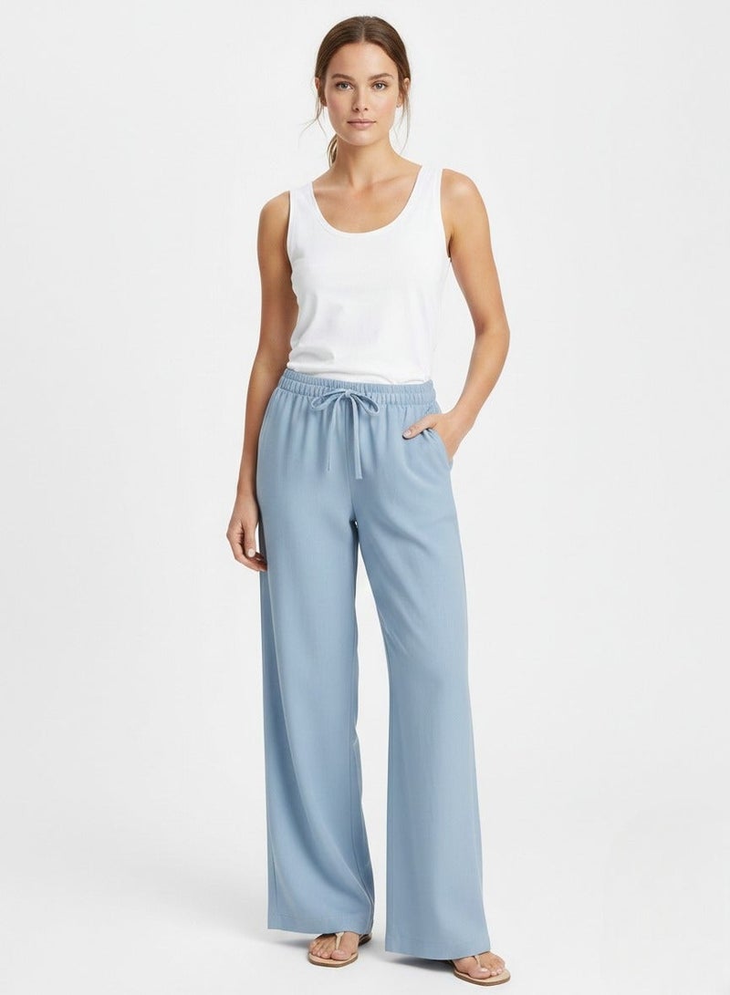 Soft Steps Women Linen Pants Baby Blue – Casual Lightweight Trousers, Size L - Image 3