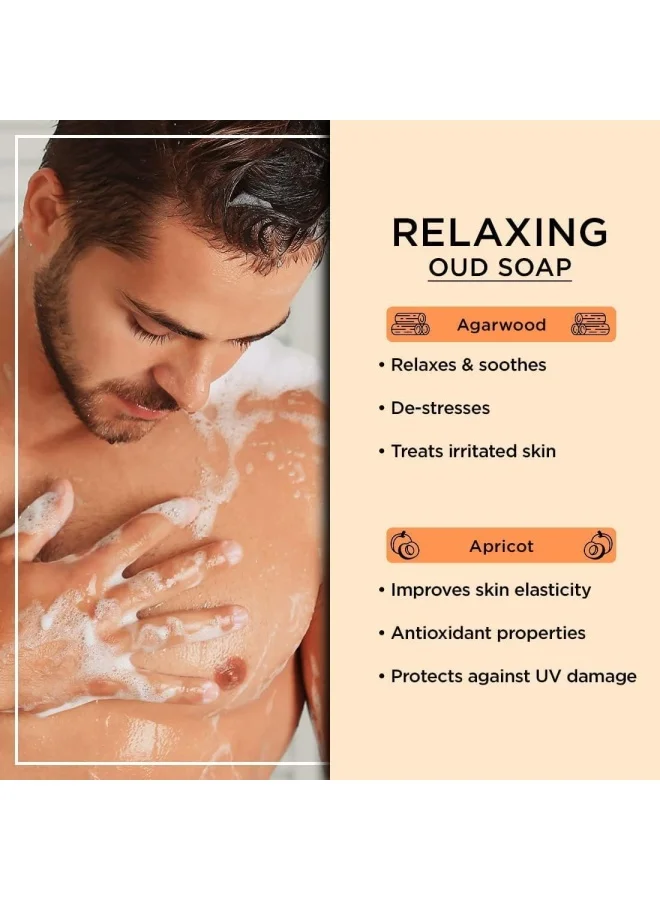 The Man Company  Relaxing Old Soap Bar 100Gm, Premium Long-Lasting Freshness, Agarwood & Apricot, Glowing and Soft Skin, All Skin Types, Pack of 4 for Men | Best Price UAE