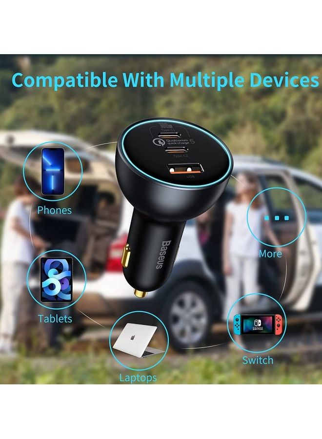 بيسوس شاحن سيارة 160 واط من النوع C، QC5.0 PD3.0 PPS 3 منافذ شحن فائق السرعة محول شاحن هاتف السيارة لهاتف iPhone 15/15 Pro Max، Plus/14,13,12,11 Series، Samsung Galaxy S23/S22، iPad Pro ، ماك بوك برو،/ لاب توب اير - Image 3