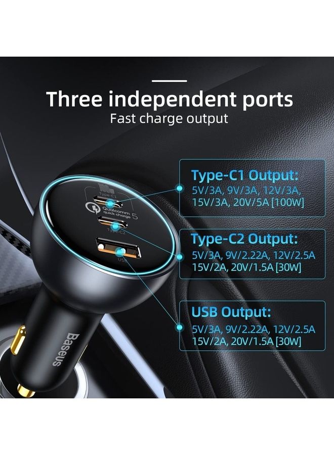 بيسوس شاحن سيارة 160 واط من النوع C، QC5.0 PD3.0 PPS 3 منافذ شحن فائق السرعة محول شاحن هاتف السيارة لهاتف iPhone 15/15 Pro Max، Plus/14,13,12,11 Series، Samsung Galaxy S23/S22، iPad Pro ، ماك بوك برو،/ لاب توب اير - Image 4