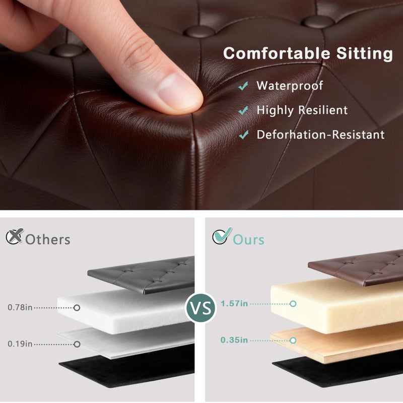 CAROLMADE Folding Storage Ottoman Cube PU Leather Footstool with Wood Legs Ottoman Footrest for Living Room and Bedroom Brown, 15x12.6 x 15.4â€ - Image 5