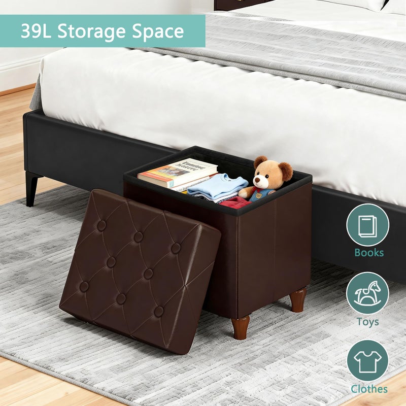 CAROLMADE Folding Storage Ottoman Cube PU Leather Footstool with Wood Legs Ottoman Footrest for Living Room and Bedroom Brown, 15x12.6 x 15.4â€ - Image 4
