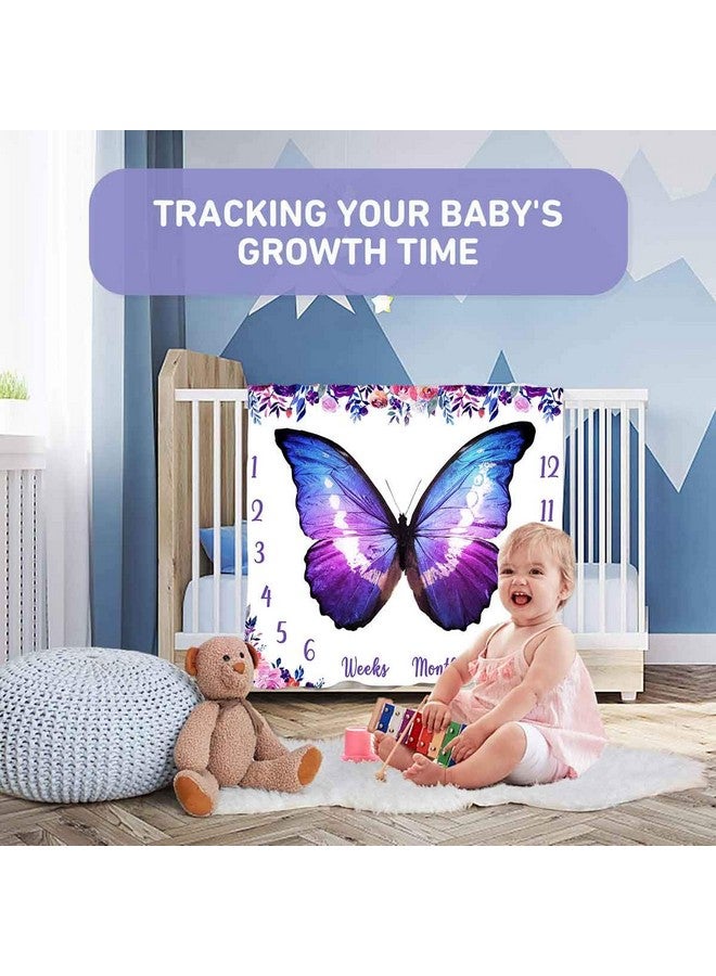 PHMOJEN Baby Monthly Milestone Blanket Colorful Butterfly Wings Flowers Blanket For Nursery Girl 112 Months Includes 4 Frame And 1 Headband 40X40 Btlsph432 - Image 4