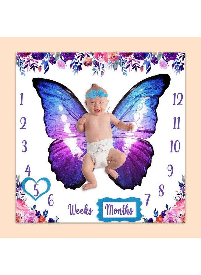 PHMOJEN Baby Monthly Milestone Blanket Colorful Butterfly Wings Flowers Blanket For Nursery Girl 112 Months Includes 4 Frame And 1 Headband 40X40 Btlsph432 - Image 3