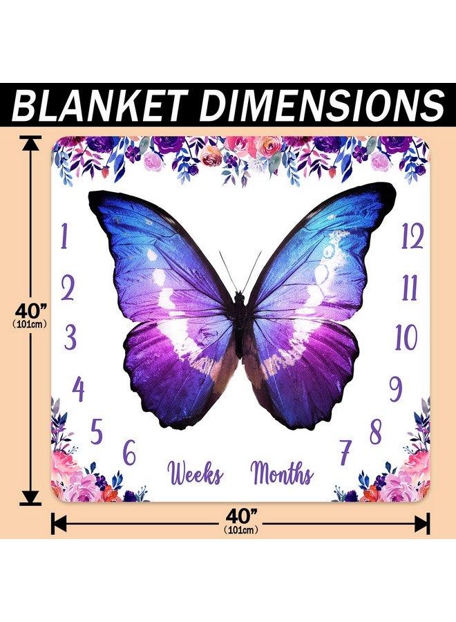 PHMOJEN Baby Monthly Milestone Blanket Colorful Butterfly Wings Flowers Blanket For Nursery Girl 112 Months Includes 4 Frame And 1 Headband 40X40 Btlsph432 - Image 5