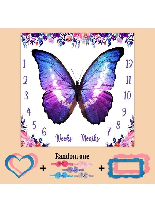 PHMOJEN Baby Monthly Milestone Blanket Colorful Butterfly Wings Flowers Blanket For Nursery Girl 112 Months Includes 4 Frame And 1 Headband 40X40 Btlsph432 - Image 2
