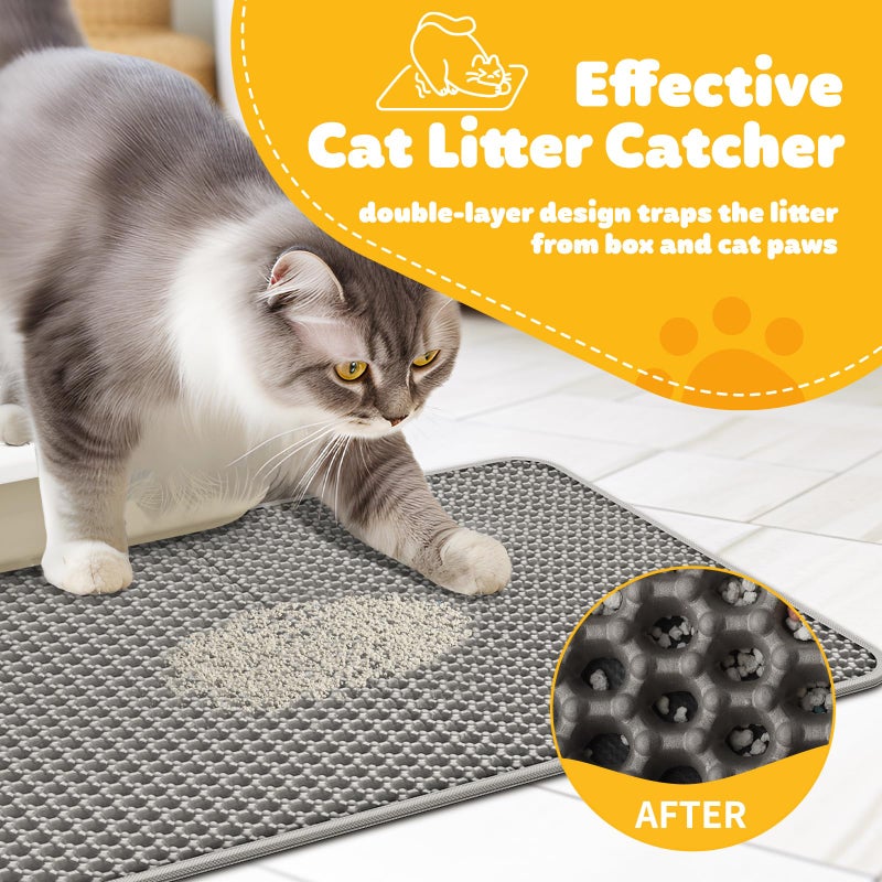 Powools Cat Litter Mat - 23.2'' x 14.6'' Small Litter Trapping Mat, Easy to Clean Litter Box Mat, Waterproof, Urine-Proof, Non-Slip Kitty Litter Mats for Floor, Grey - Image 3