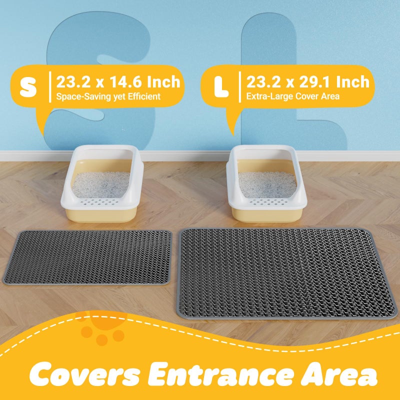 Powools Cat Litter Mat - 23.2'' x 14.6'' Small Litter Trapping Mat, Easy to Clean Litter Box Mat, Waterproof, Urine-Proof, Non-Slip Kitty Litter Mats for Floor, Grey - Image 2