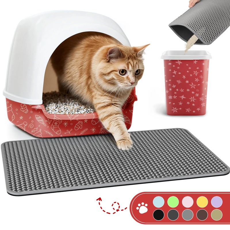 Powools Cat Litter Mat - 23.2'' x 14.6'' Small Litter Trapping Mat, Easy to Clean Litter Box Mat, Waterproof, Urine-Proof, Non-Slip Kitty Litter Mats for Floor, Grey - Image 1