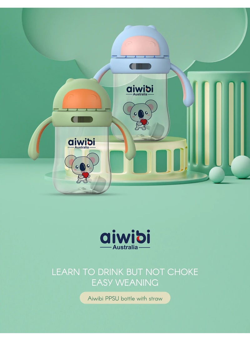 Aiwibi Baby Water Bottle with Straw, Safe Material, Wide-Neck Design, Vent System for 6 Months - 300mL (Assorted) - Image 1