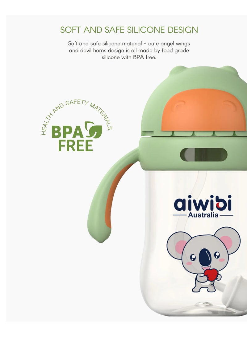 Aiwibi Baby Water Bottle with Straw, Safe Material, Wide-Neck Design, Vent System for 6 Months - 300mL (Assorted) - Image 2