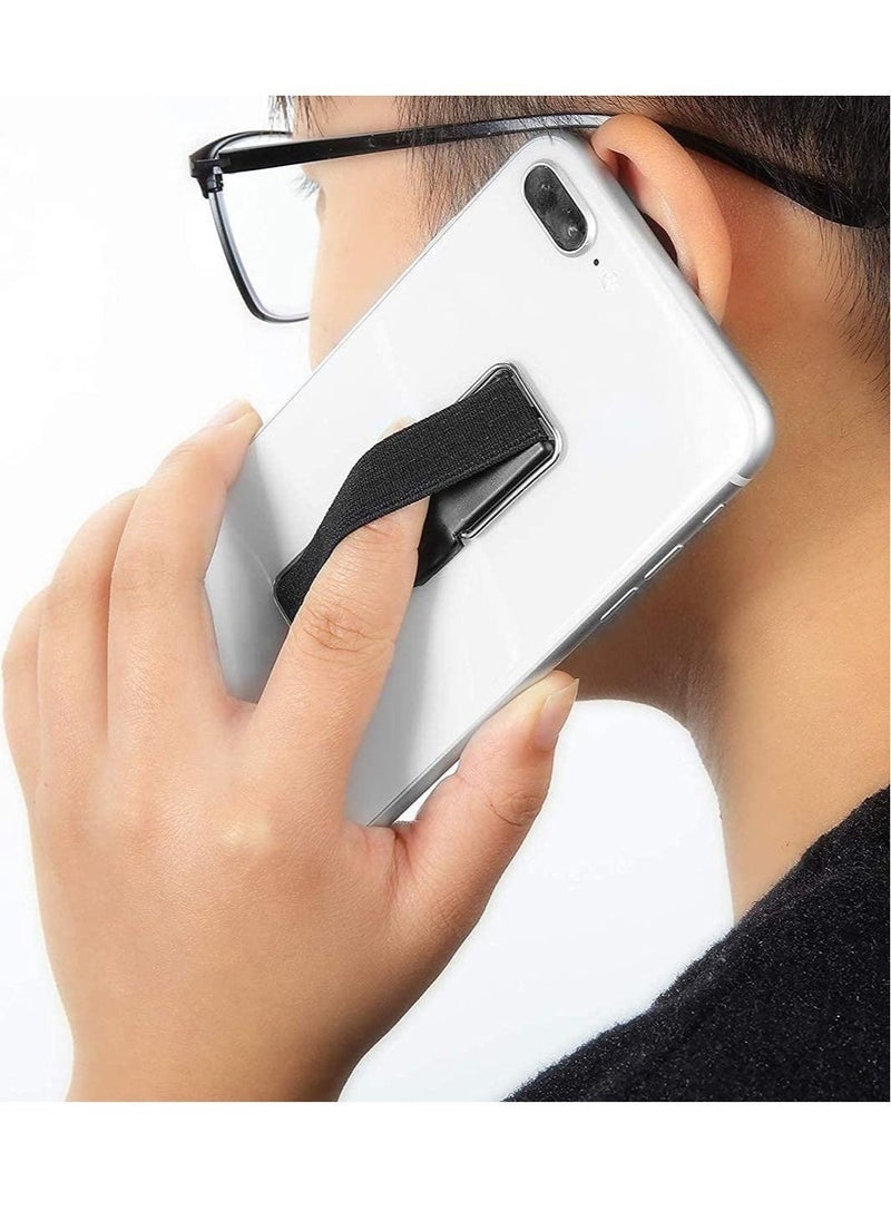 ELTRAZONE 4 Pieces Finger Strap Phone Holder Elastic Finger Holder Cell Phone Grip Holder Finger Strap with Stand for Smartphones, Small Tablets (Black, Silver) - Image 1