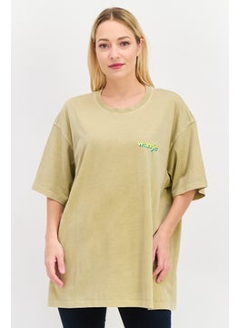 Wrangler Women Crew Neck Short Sleeves Brand Logo T-Shirt, Tan  - Image 1