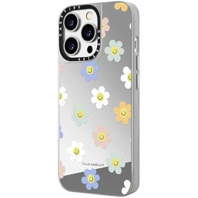 Casetify Mirror Case for iPhone 14 Pro Compatible with Magsafe - Happy Daisies - Silver on Silver - Image 5