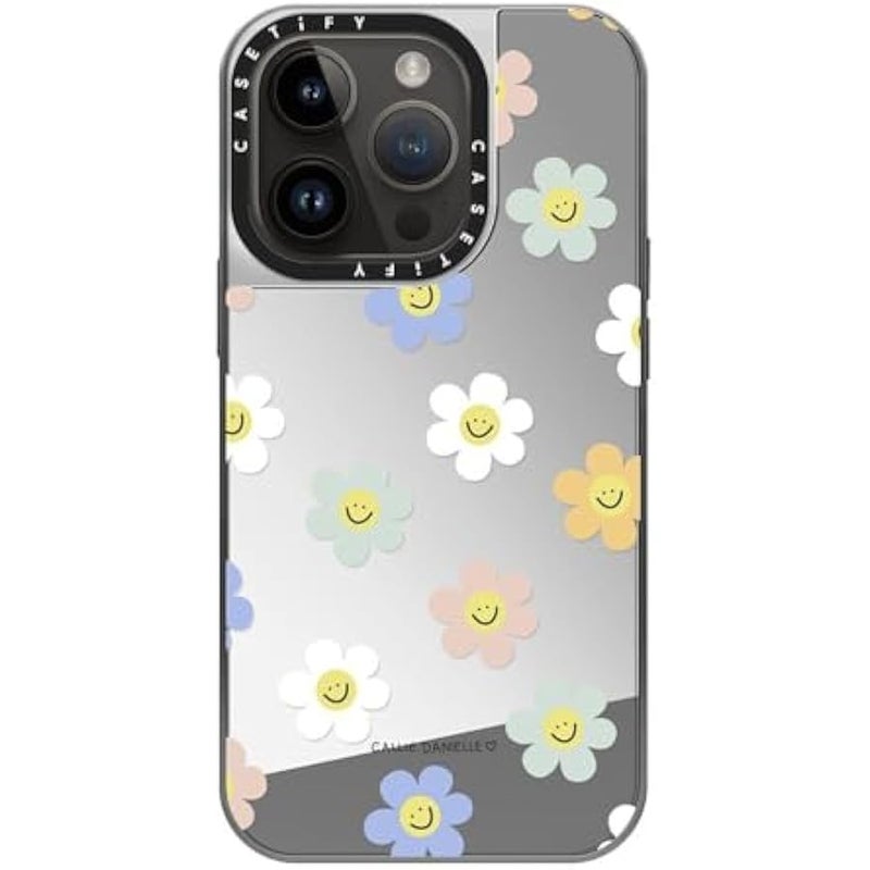 Casetify Mirror Case for iPhone 14 Pro Compatible with Magsafe - Happy Daisies - Silver on Silver - Image 3