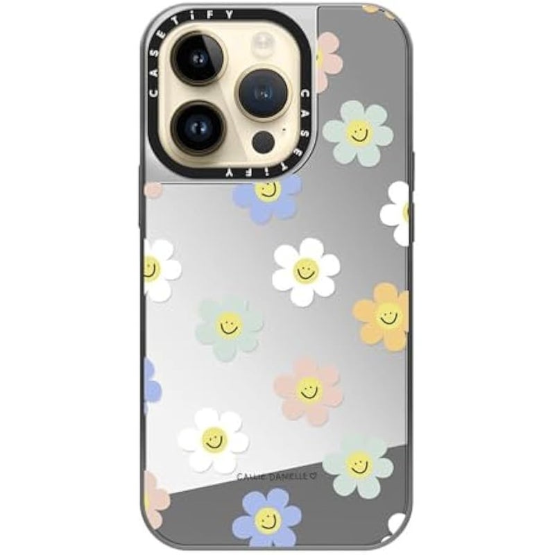 Casetify Mirror Case for iPhone 14 Pro Compatible with Magsafe - Happy Daisies - Silver on Silver - Image 4