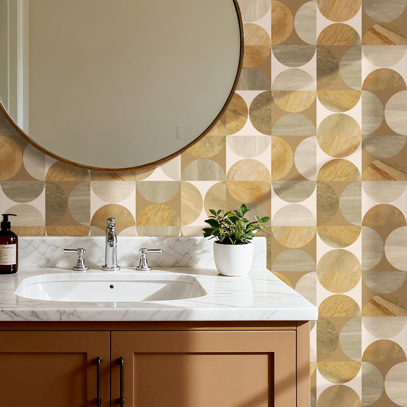 ReWallpaper Geometric Peel and Stick Wallpaper Art Decor Mid Century Modern Neutral Brown Circle Removable Wallpaper for Kitchen Backsplash Bathroom Living Room Cabinets Shelves Home Decor 17.5inx10ft - Image 3