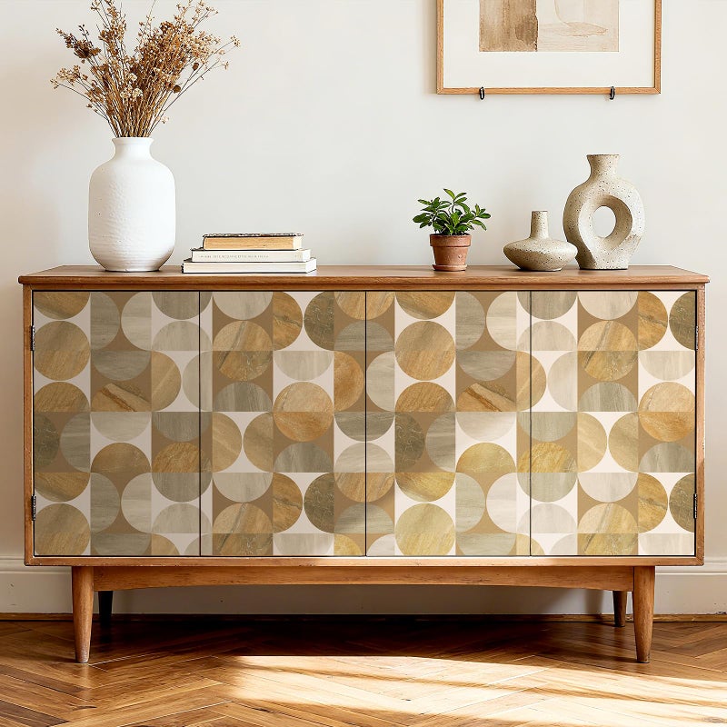 ReWallpaper Geometric Peel and Stick Wallpaper Art Decor Mid Century Modern Neutral Brown Circle Removable Wallpaper for Kitchen Backsplash Bathroom Living Room Cabinets Shelves Home Decor 17.5inx10ft - Image 5