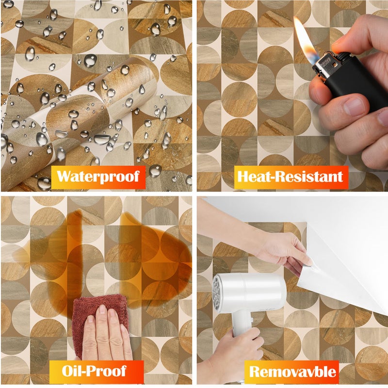 ReWallpaper Geometric Peel and Stick Wallpaper Art Decor Mid Century Modern Neutral Brown Circle Removable Wallpaper for Kitchen Backsplash Bathroom Living Room Cabinets Shelves Home Decor 17.5inx10ft - Image 4
