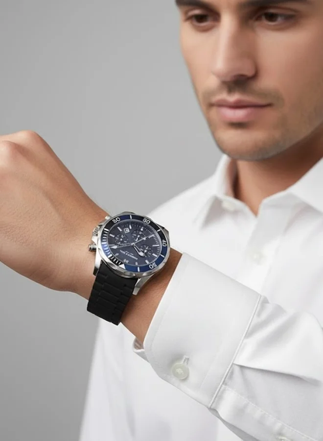 Kenneth Cole New York Blue Dial Black Silicone Strap Chronograph Watch for Men 43mm
