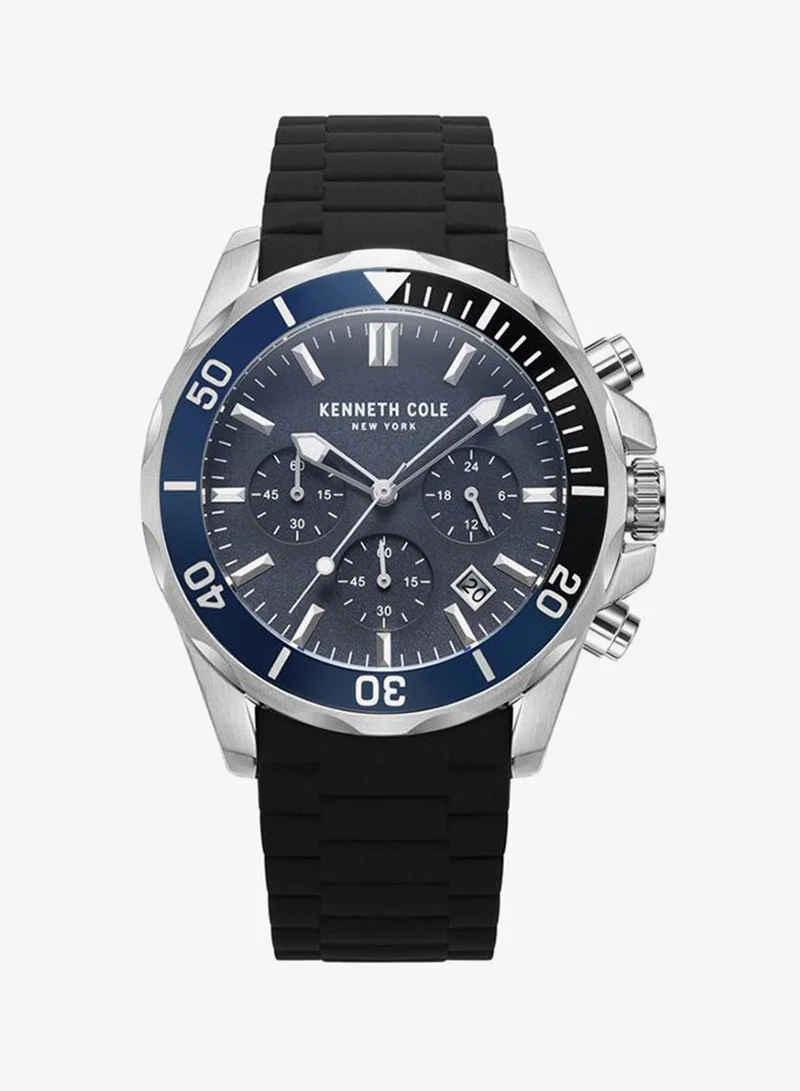Kenneth Cole New York Blue Dial Black Silicone Strap Chronograph Watch for Men 43mm