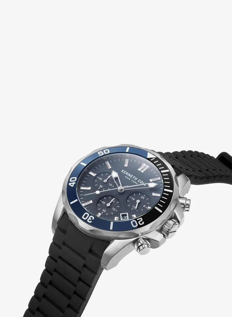 Kenneth Cole New York Blue Dial Black Silicone Strap Chronograph Watch for Men 43mm