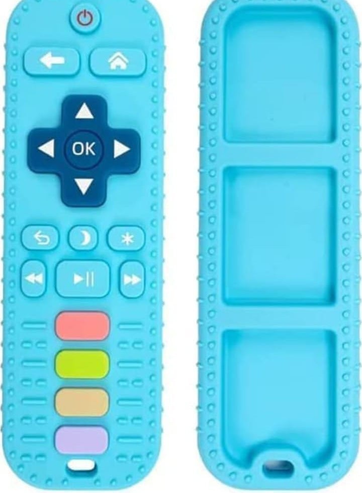 Baby Silicone Teether in Remote Control Shape, Safe for Infants, Made of Soft Silicone, Teething Toy and Dental Development Tool, Perfect Baby Shower Gift (Blue). - Image 1