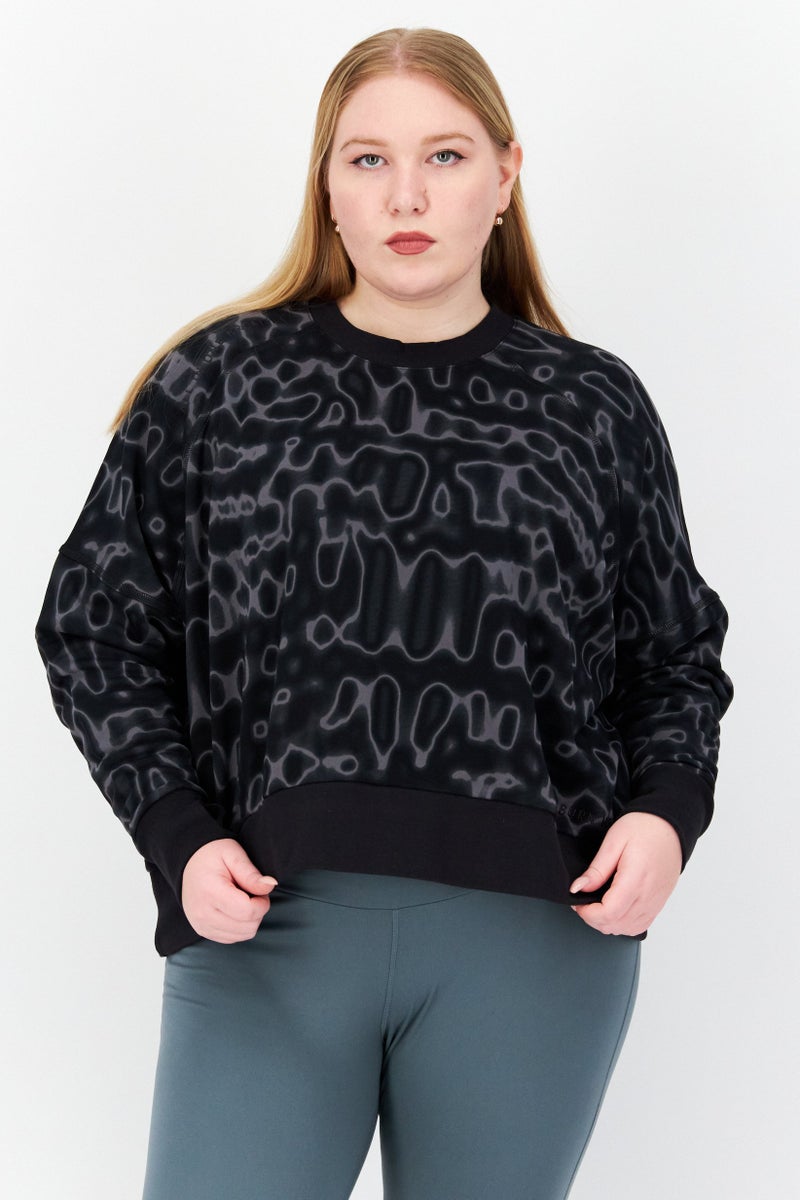 Adidas Women Plus Size Long Sleeve Abstract Print Outdoor Sweatshirt, Black Combo - Image 1