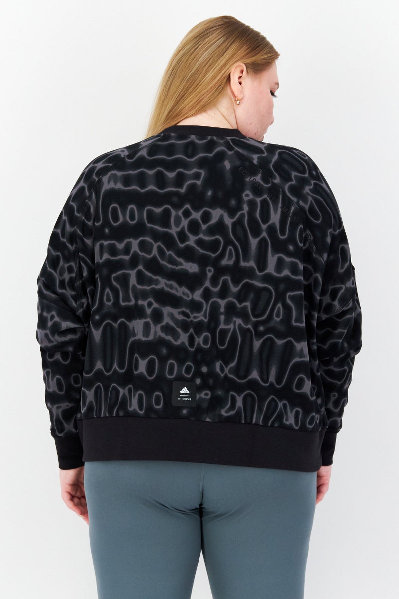 Adidas Women Plus Size Long Sleeve Abstract Print Outdoor Sweatshirt, Black Combo - Image 3